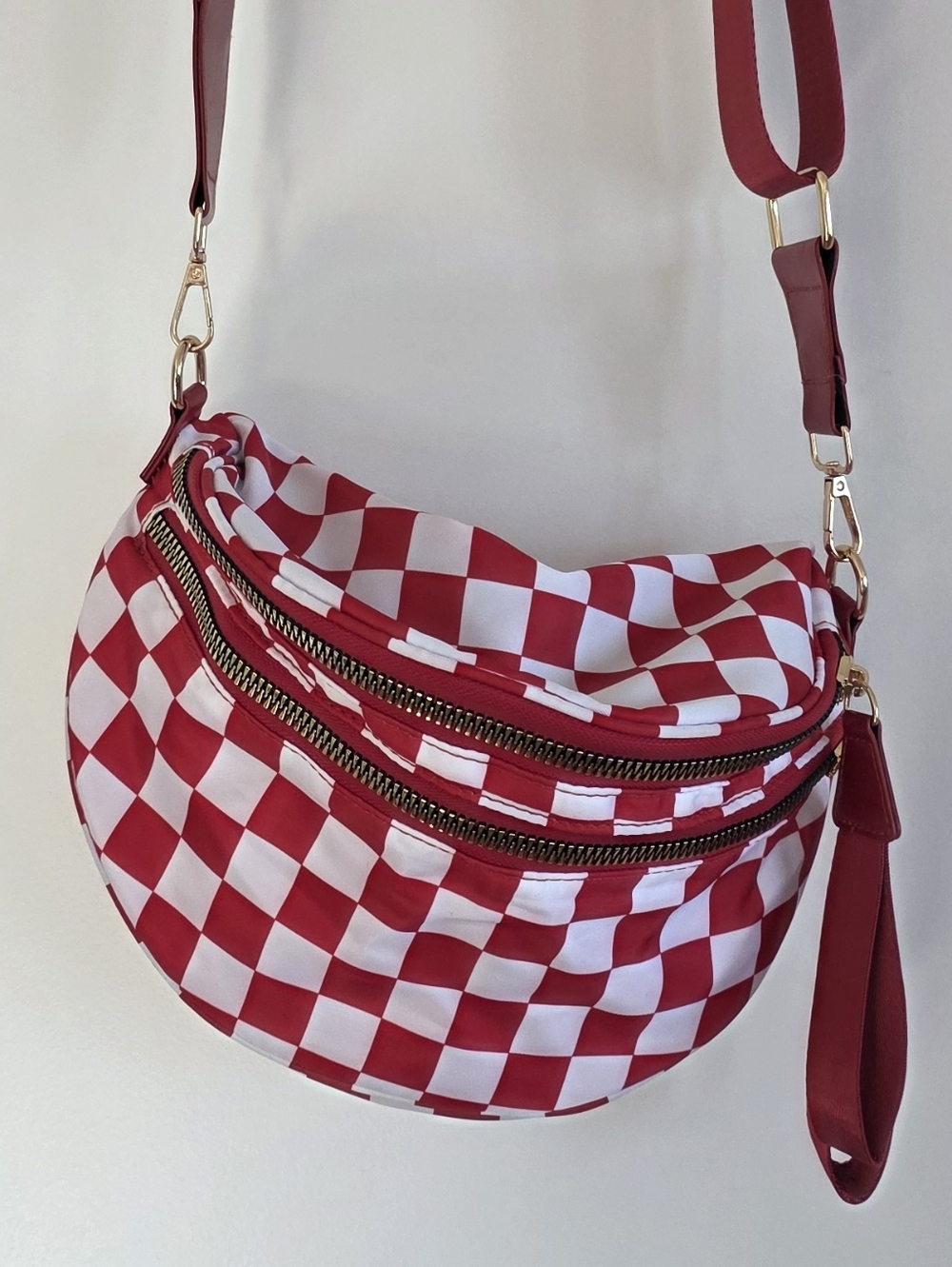 Red Checker Crossbody Bag | Viral Trendy Crescent Bag | Spacious Everyday Purse